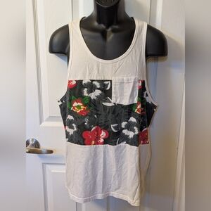 Men's Tropical Floral Tank Top - Cream and Black